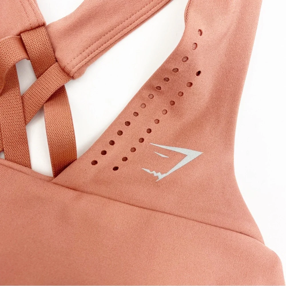 NEW Gymshark Laser Cut Strappy Sports Bra Deep Blush Pink Terracotta